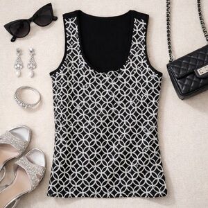 White House Black Market Sequin Sleeveless Geometric Tank Top Sz Medium